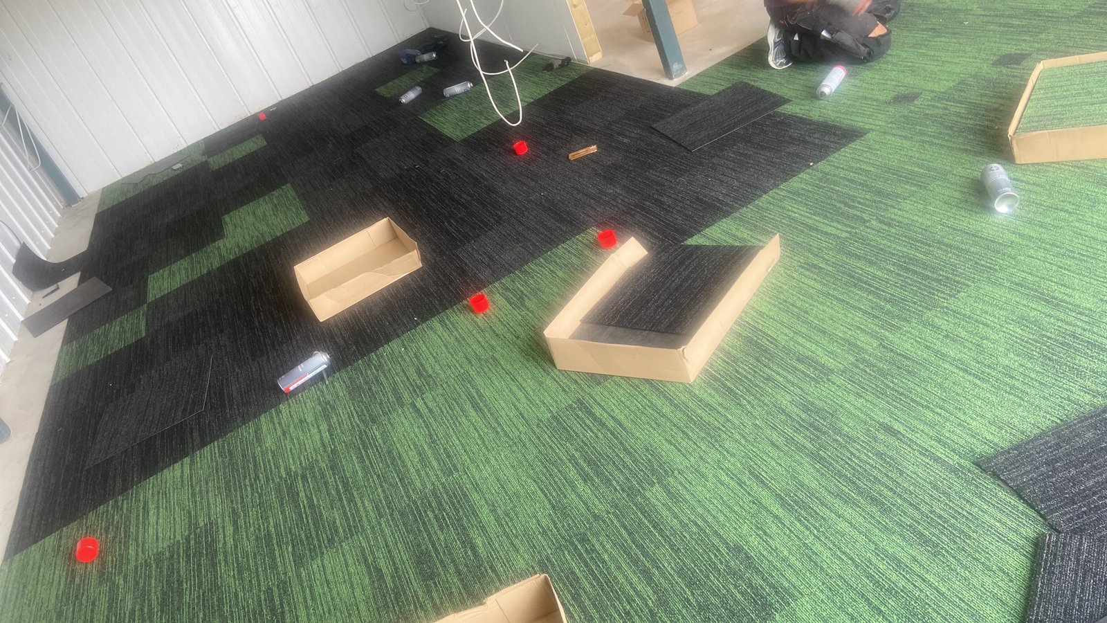 Green and Black Carpet Tiles Installation